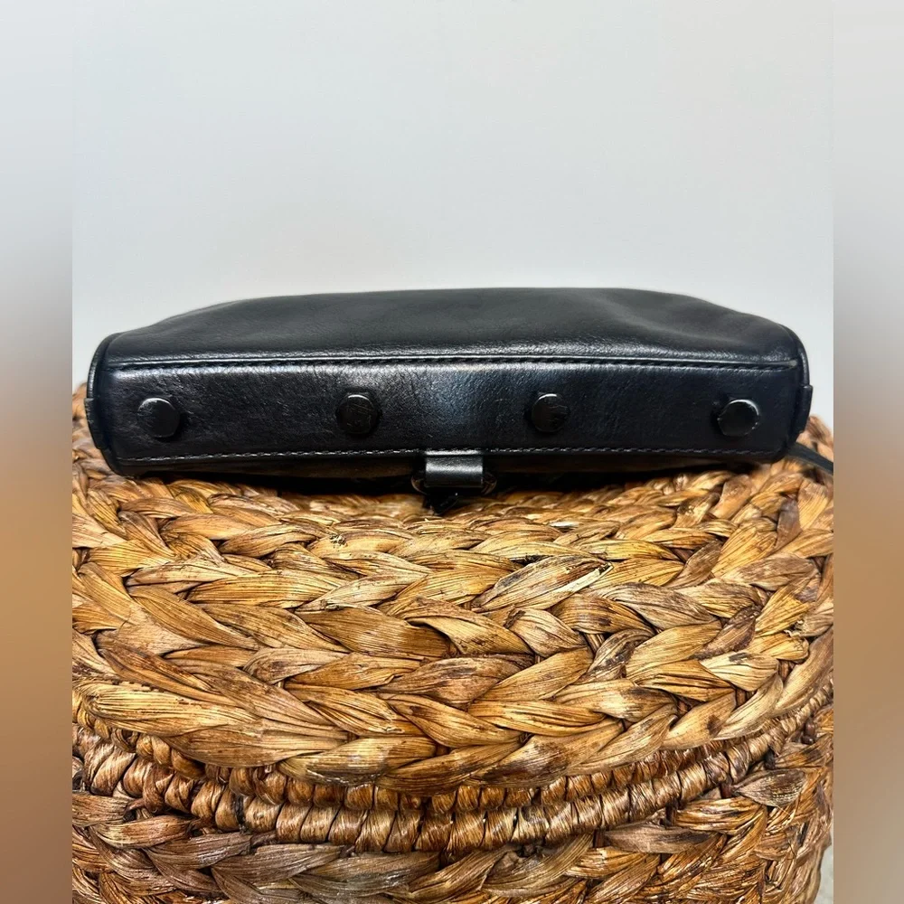 Rebecca Minkoff black leather crossbody gunmetal hardware zipper top